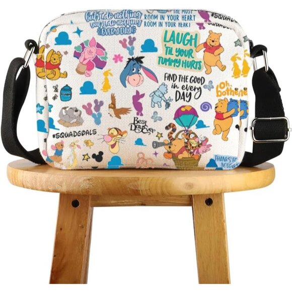 Cartoon Bear Crossbody Bag Cotton Linen Unisex Compact Travel Gift - Picture 1 of 7